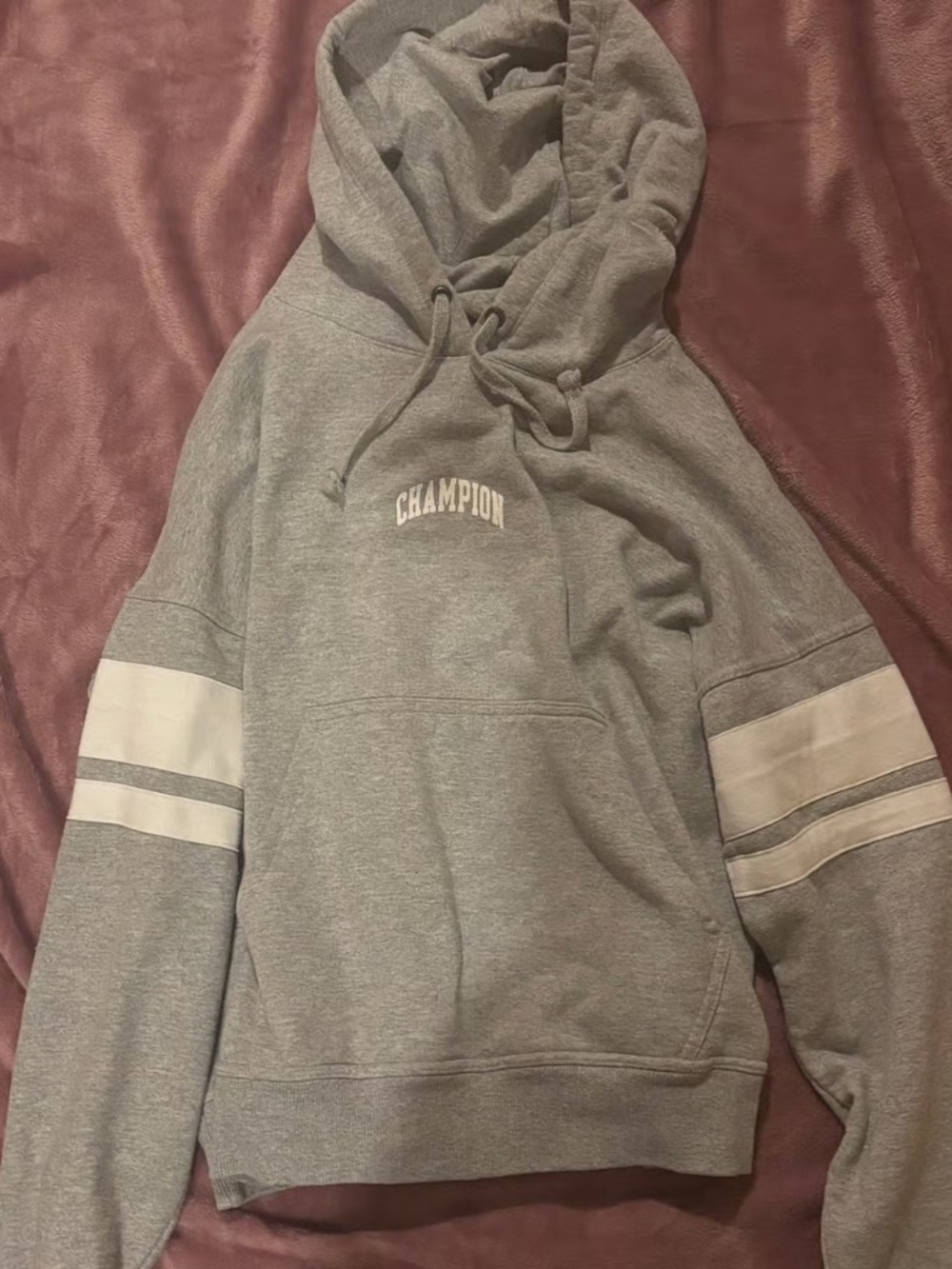 Heather grey hoodie gray hooded long sleeve sweatshirt sweater sleeve stripe  -